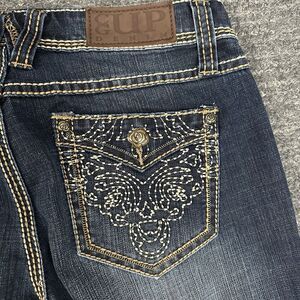 Cowgirl Up Jeans Women 27X24 Blue Bootcut Thick Stitch Flex Denim Western Y2K